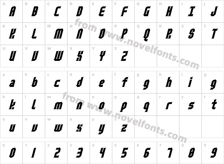 Squash E Narrow ObliqueCharacter Map