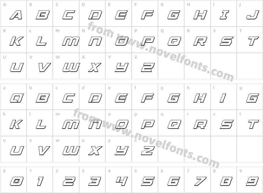 Starduster 3D ItalicCharacter Map