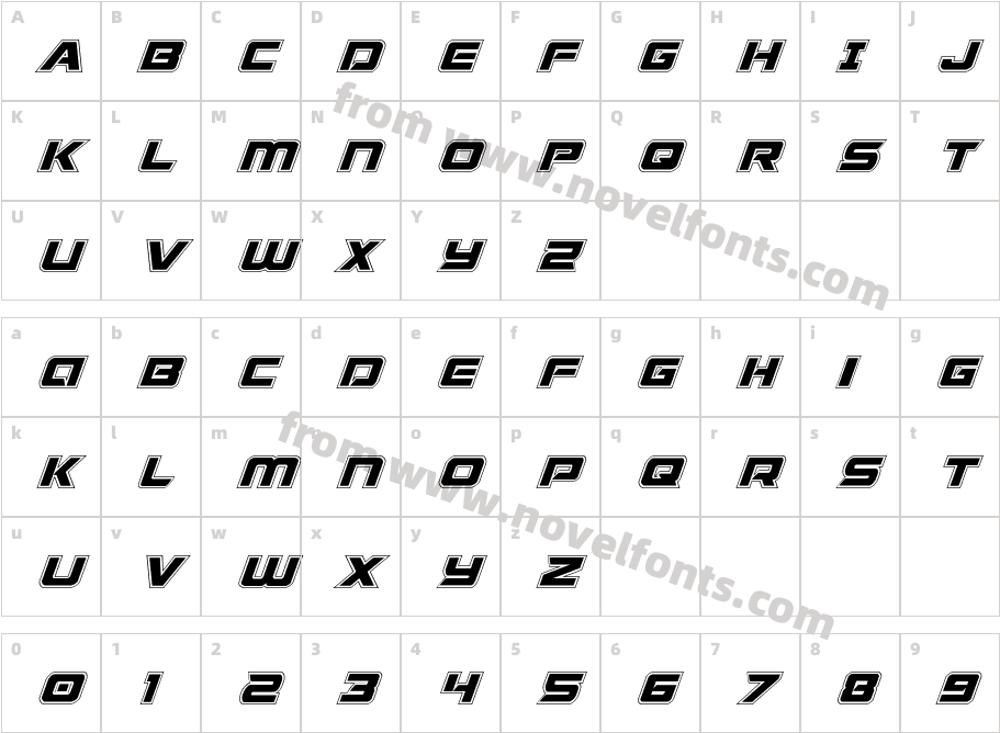 Starduster Academy ItalicCharacter Map