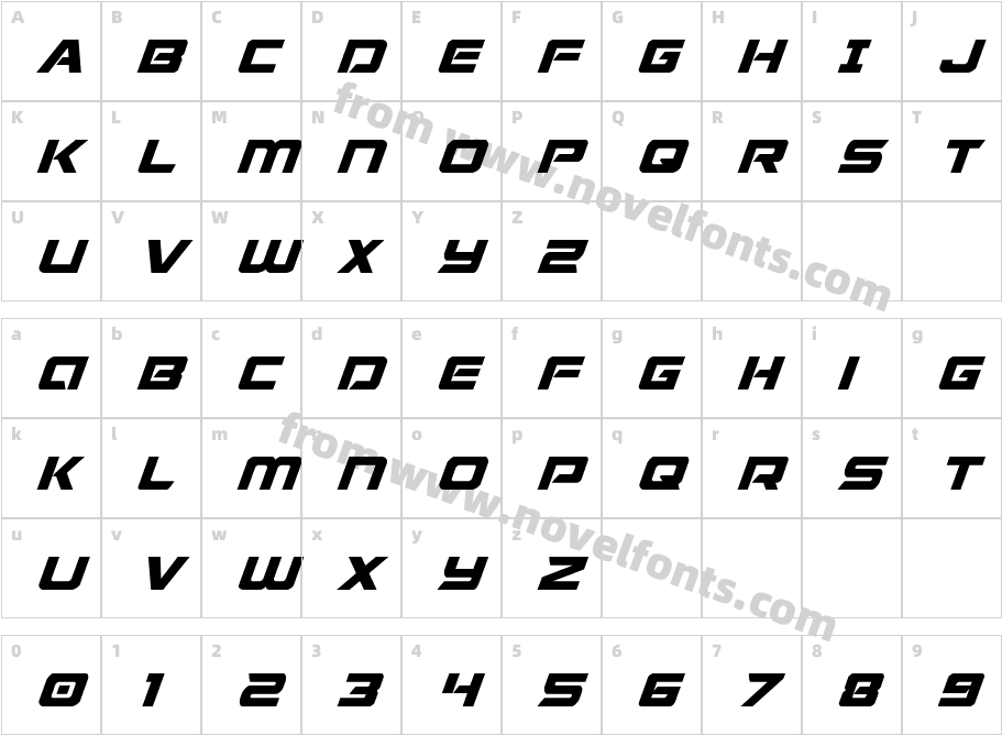 Starduster ItalicCharacter Map