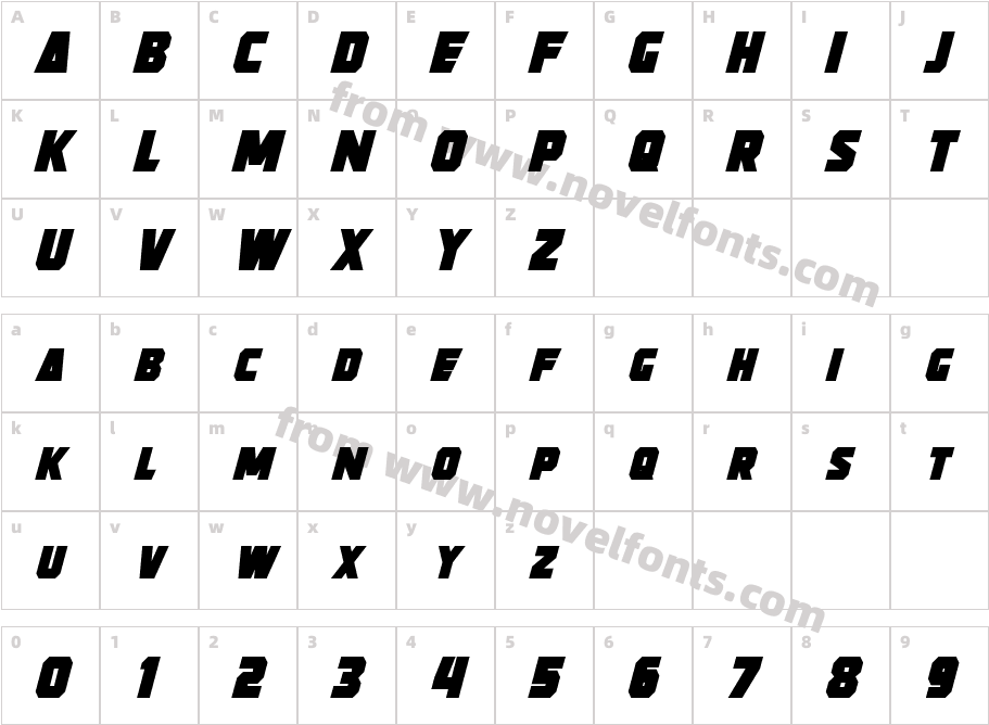 Strongarm Bold ItalicCharacter Map