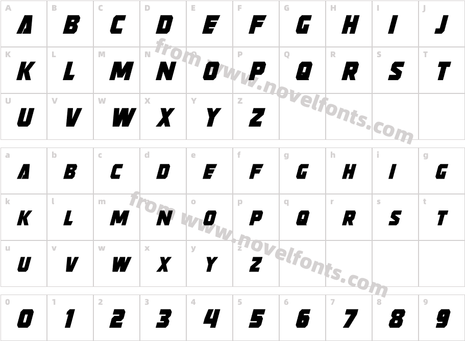 Strongarm ItalicCharacter Map