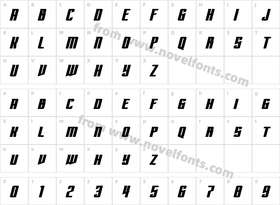 Subspace Bold ItalicCharacter Map