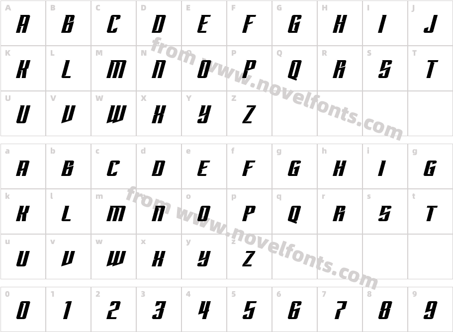 Subspace ItalicCharacter Map