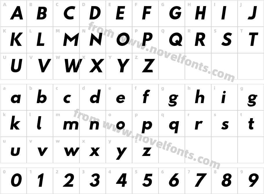 Sztylet Bold ObliqueCharacter Map