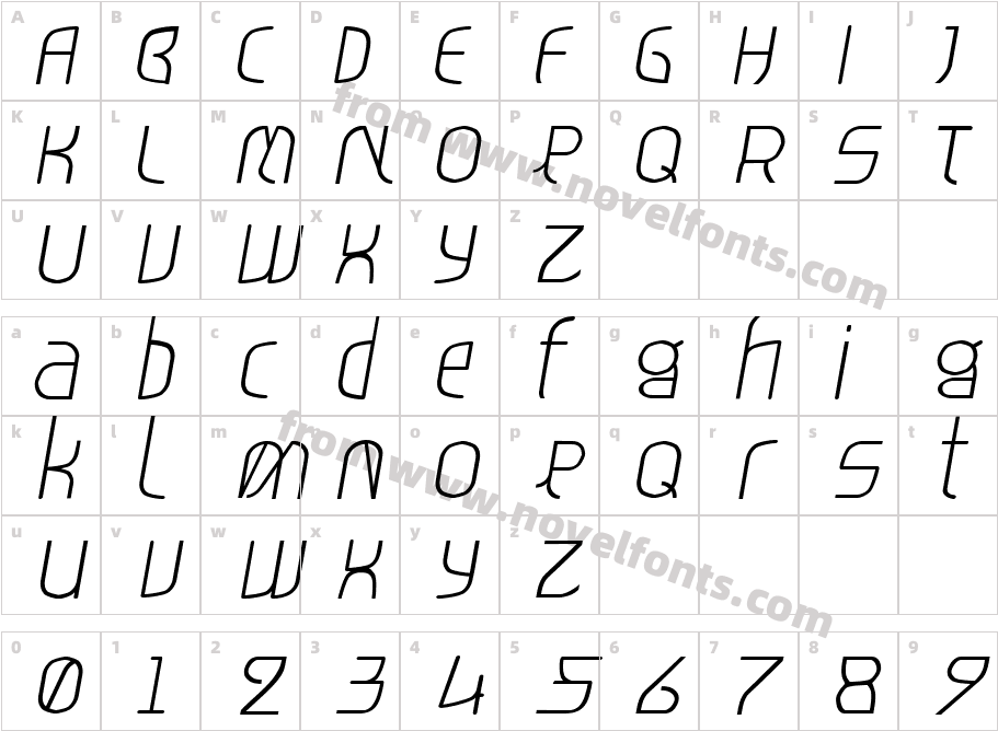 TT ItalicCharacter Map