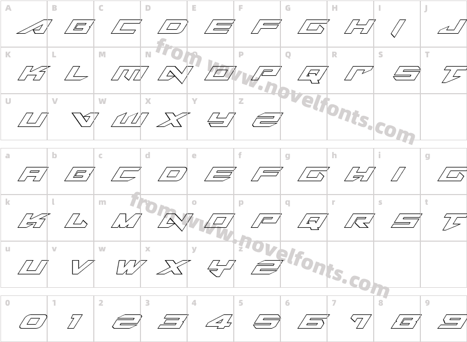 Tarrget Outline ItalicCharacter Map