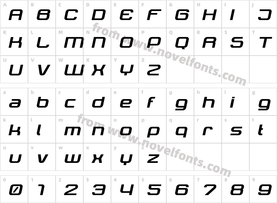 Tektrron ItalicCharacter Map