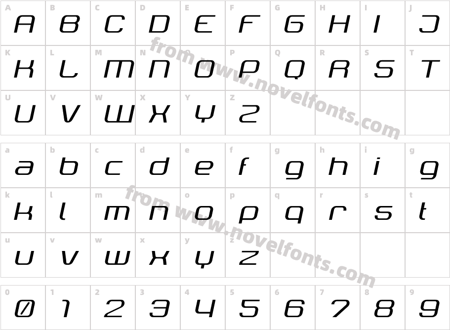 Tektrron Light ItalicCharacter Map