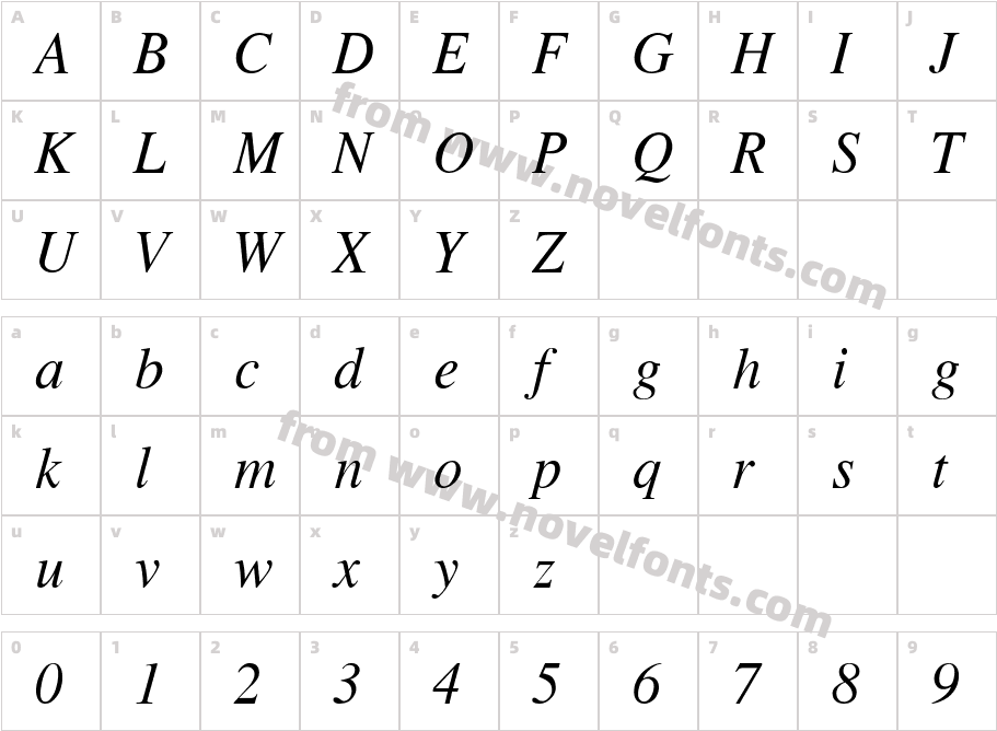 Tempo Font ItalicCharacter Map