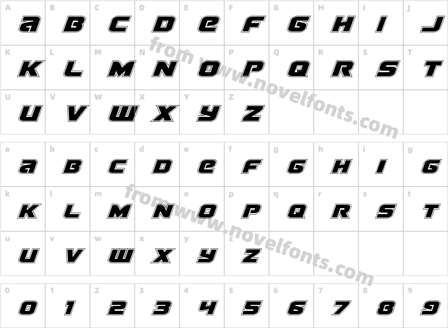 Terran Academy ItalicCharacter Map