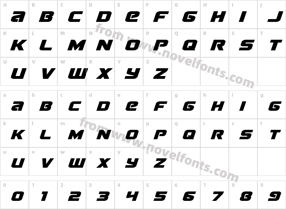 Terran Drop-Case ItalicCharacter Map