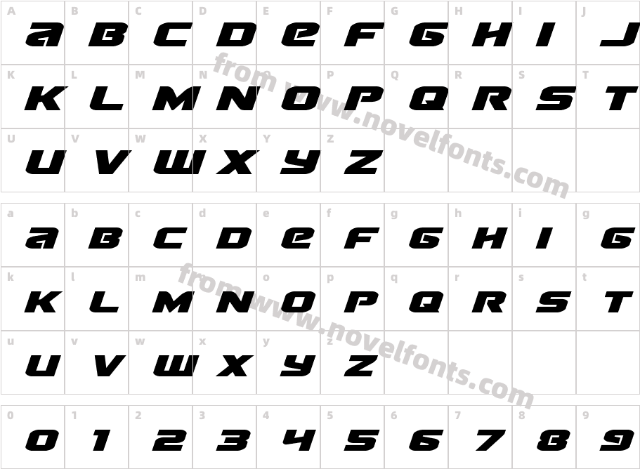 Terran Expanded ItalicCharacter Map