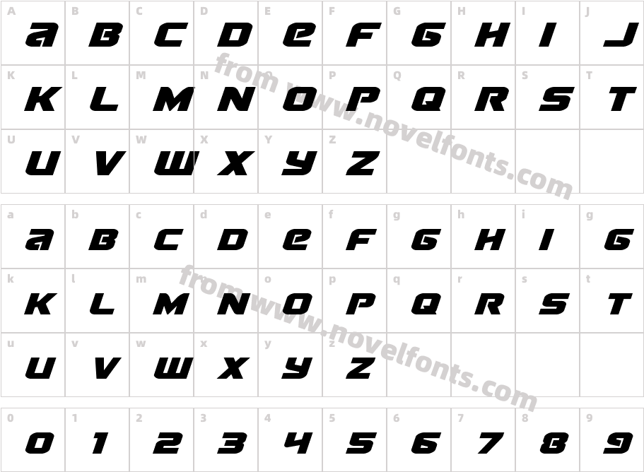 Terran ItalicCharacter Map