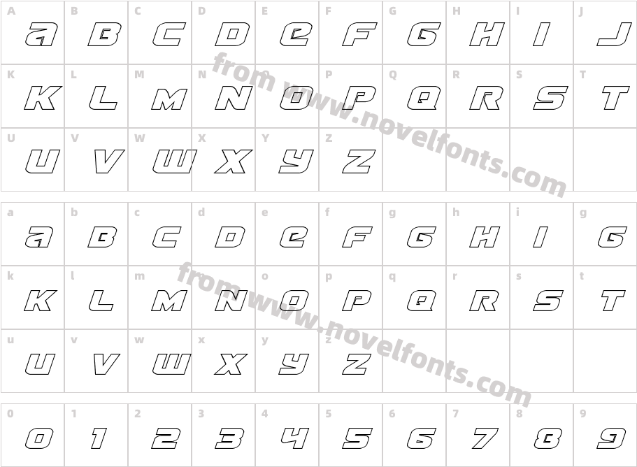 Terran Outline ItalicCharacter Map