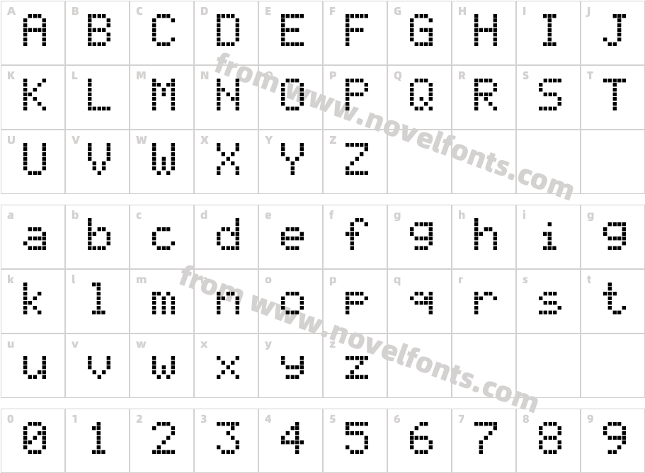 Texas Instruments TI 84 series PIXELLATED RegularCharacter Map