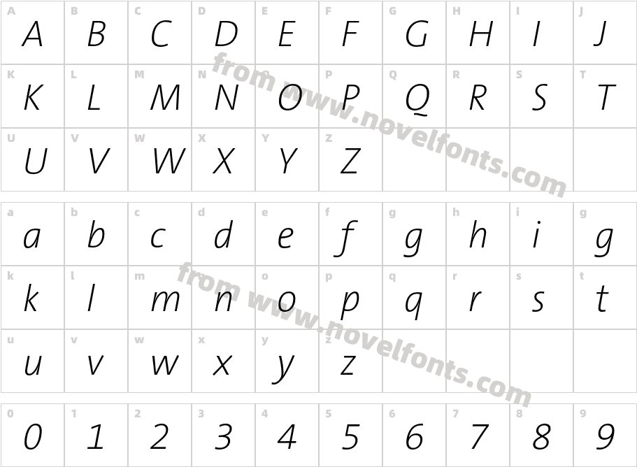 The Sans B2 Extra Light ItalicCharacter Map