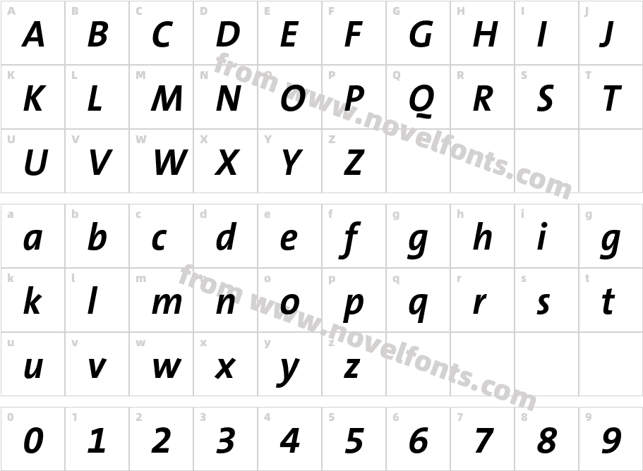 The Sans B7 Bold ItalicCharacter Map