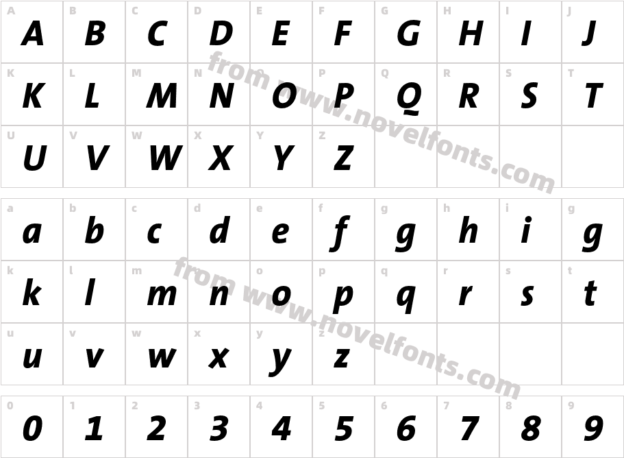 The Sans B8 Extra Bold ItalicCharacter Map