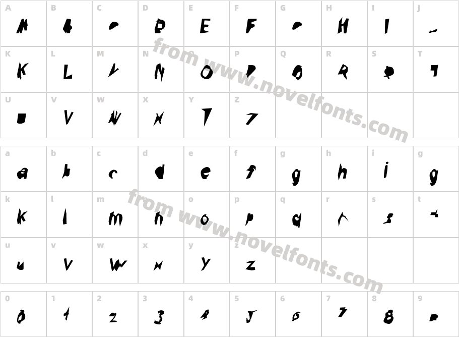 Broken Black Condensed ObliqueCharacter Map