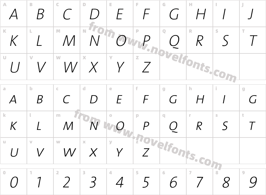 The Sans Extra Light Caps ItalicCharacter Map