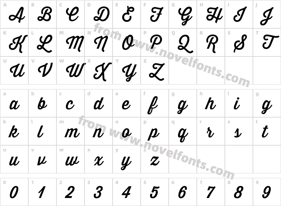 Thirsty Script MediumCharacter Map