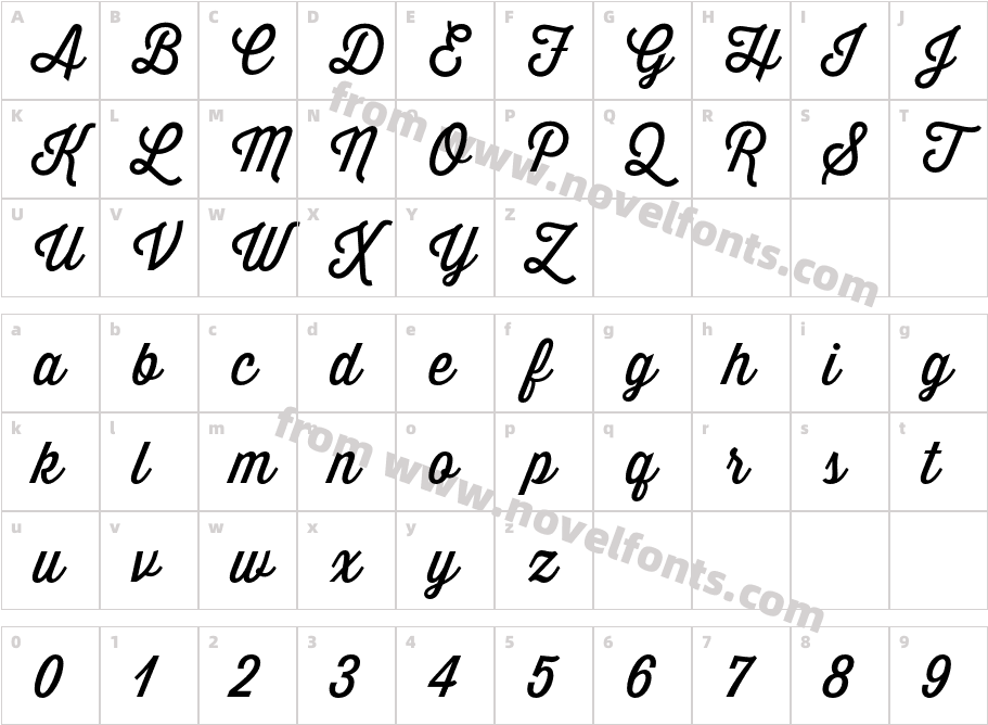 Thirsty Script RegularCharacter Map