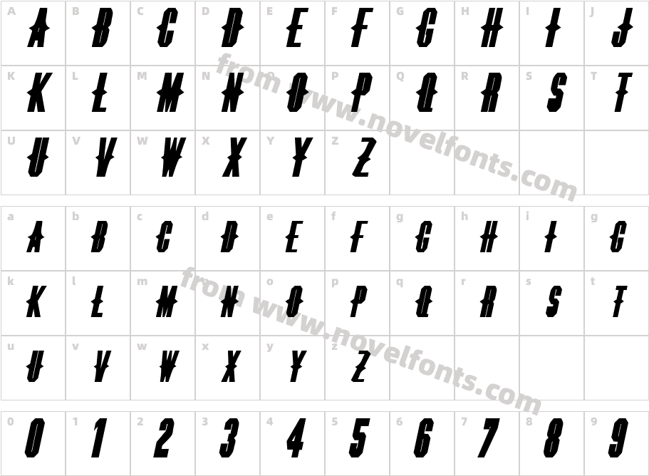 Thorns Extended ObliqueSWFTECharacter Map