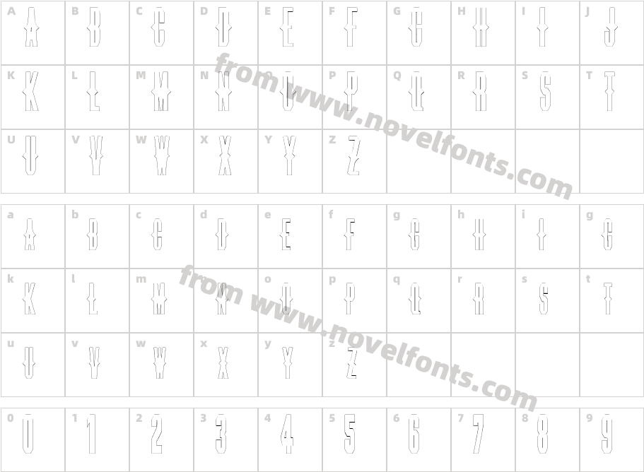 Thorns Outline RegularSWFTECharacter Map