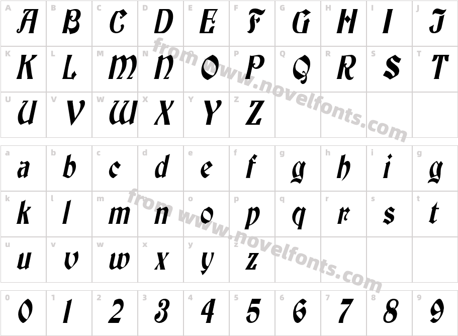 Thornton Condensed ItalicSWFTECharacter Map