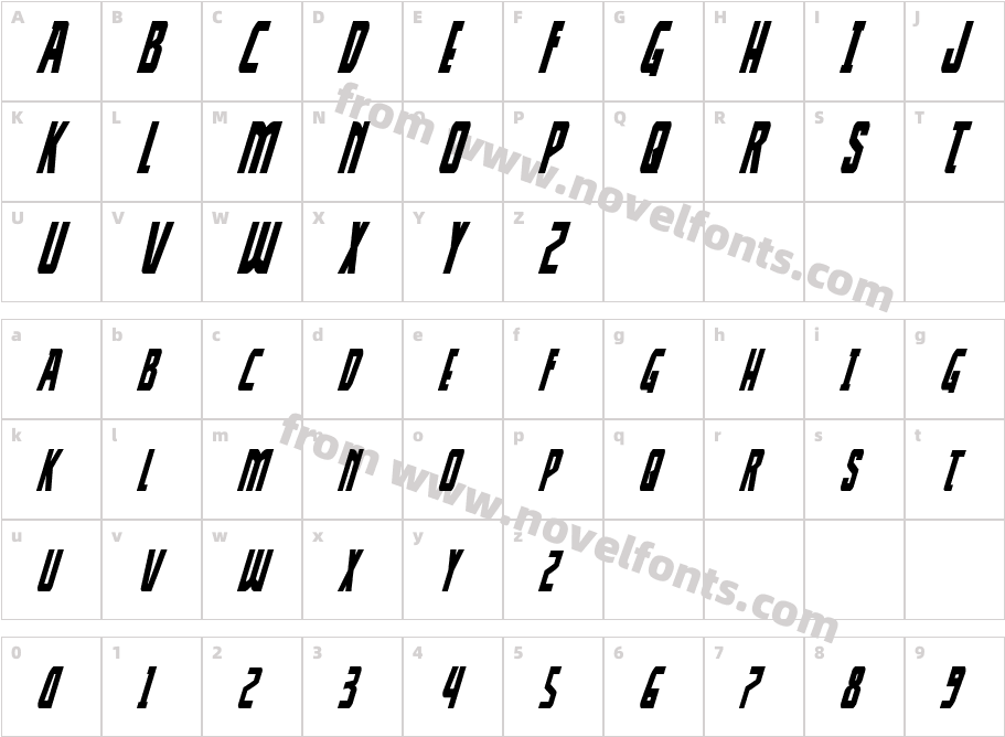 Thunder Hawk Condensed ItalicCharacter Map