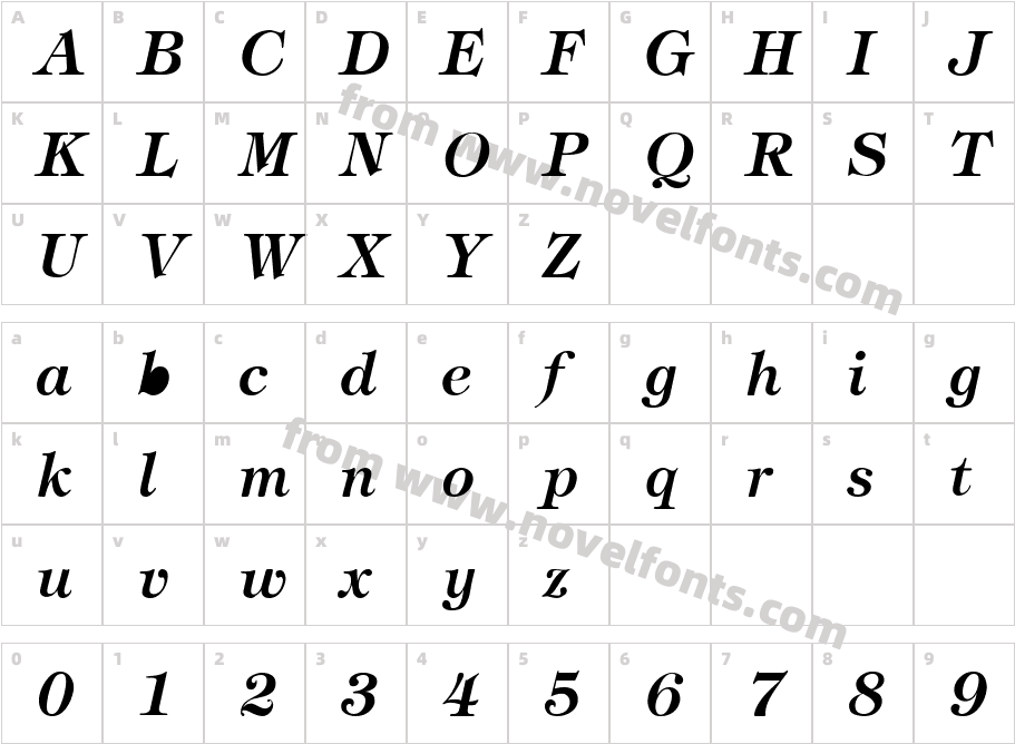 Tiffany Bold ItalicCharacter Map