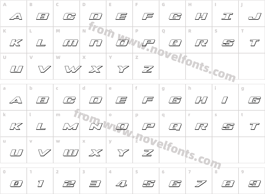 Tigershark 3D ItalicCharacter Map