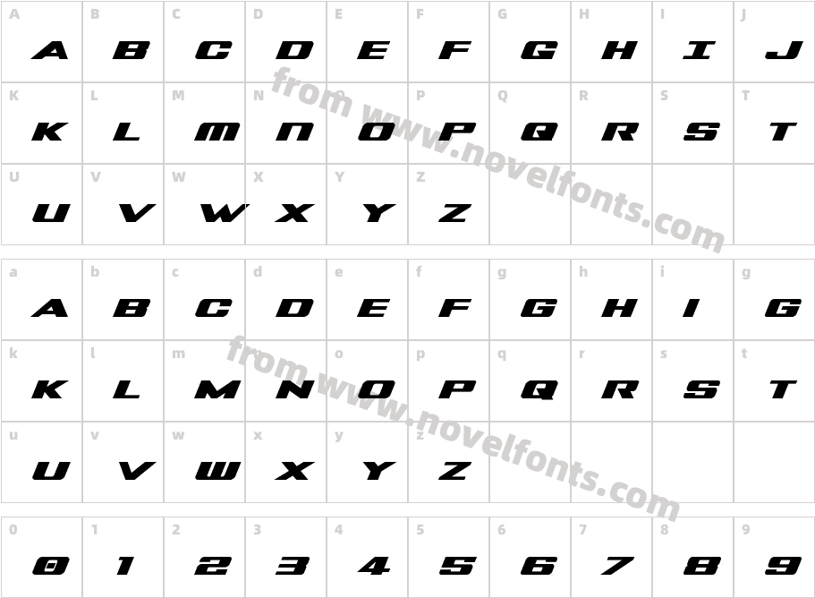 Tigershark Bold ItalicCharacter Map