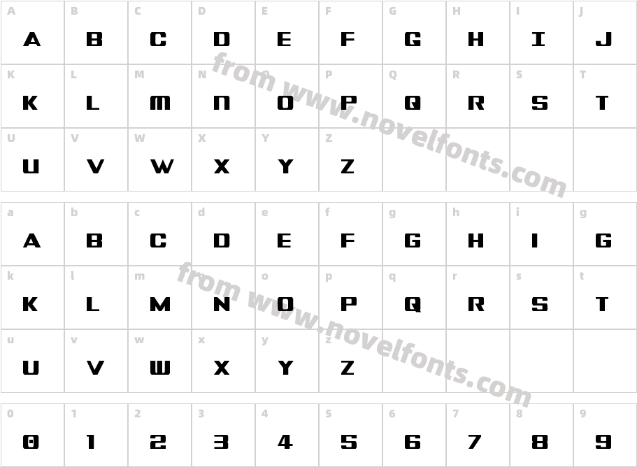 Tigershark Extra CondensedCharacter Map