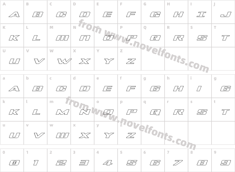 Tigershark Outline ItalicCharacter Map