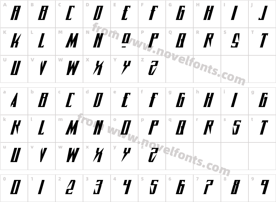 Timberwolf Extra expanded ItalicCharacter Map