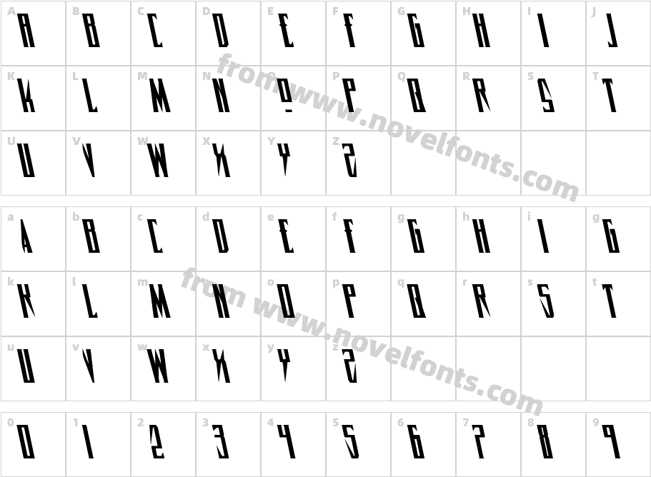 Timberwolf LeftalicCharacter Map