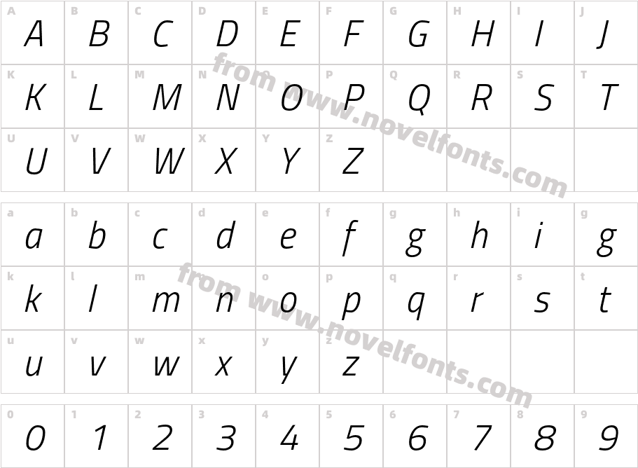 Titillium Light ItalicCharacter Map