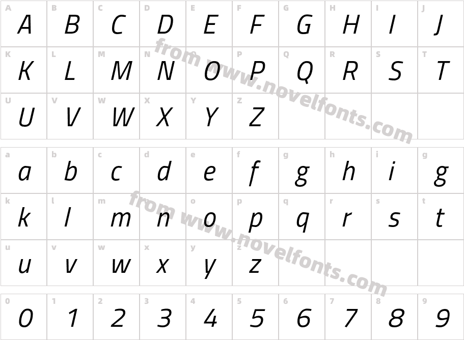 Titillium Regular ItalicCharacter Map