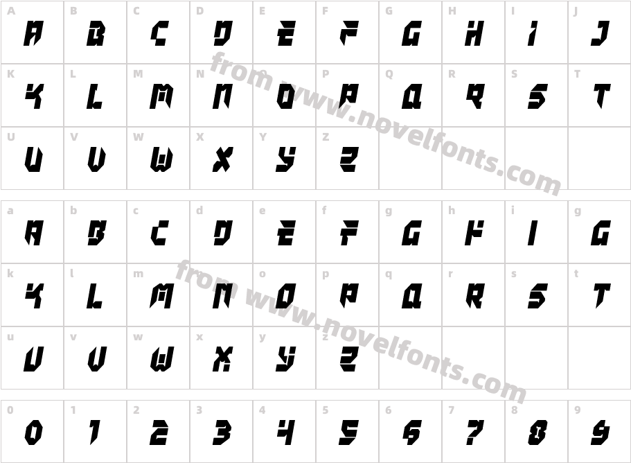 Tokyo Drifter CondensedCharacter Map