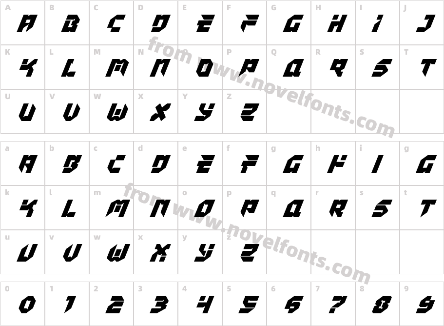 Tokyo Drifter Super ItalicCharacter Map