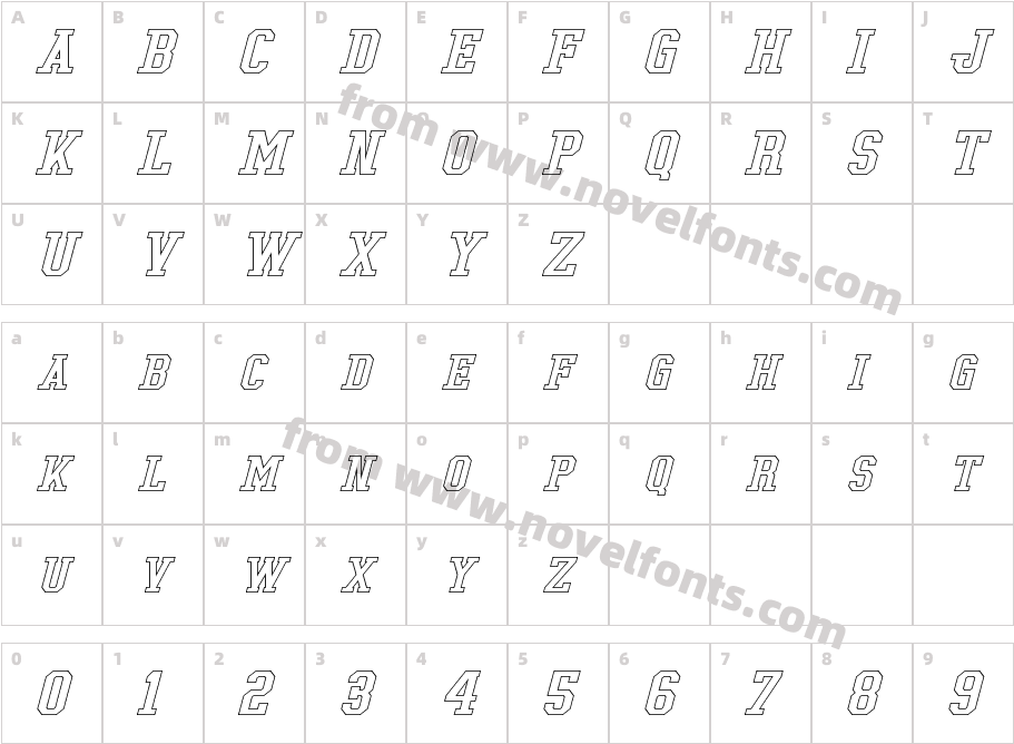 Tonopah Hollow ItalicCharacter Map