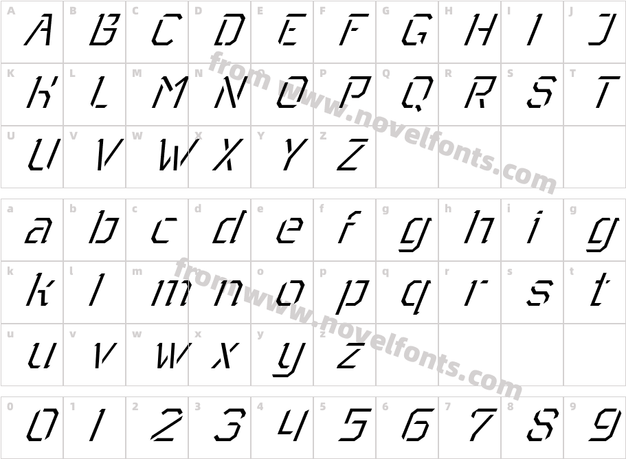 Toxic Light ItalicCharacter Map