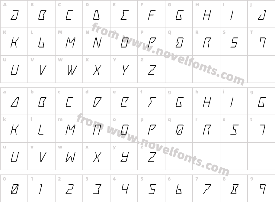 Tracer Condensed ItalicCharacter Map