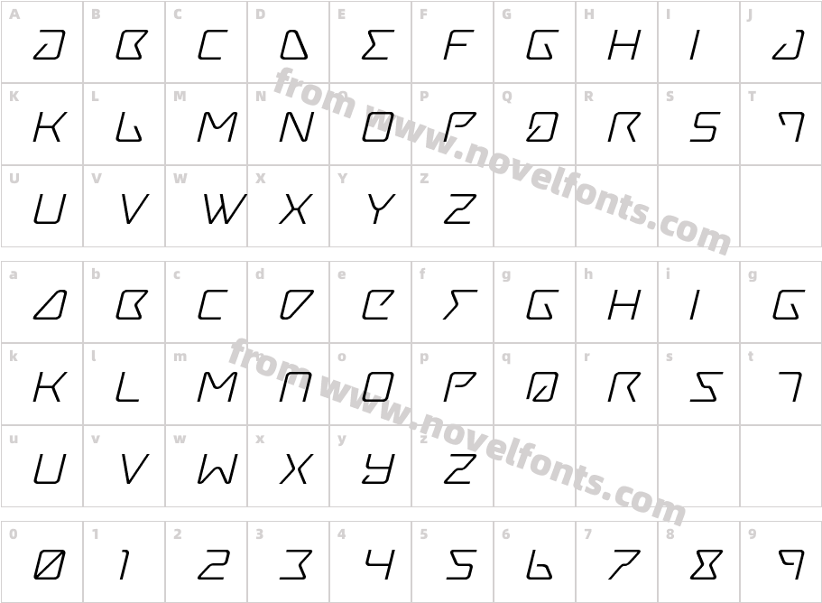 Tracer Expanded ItalicCharacter Map