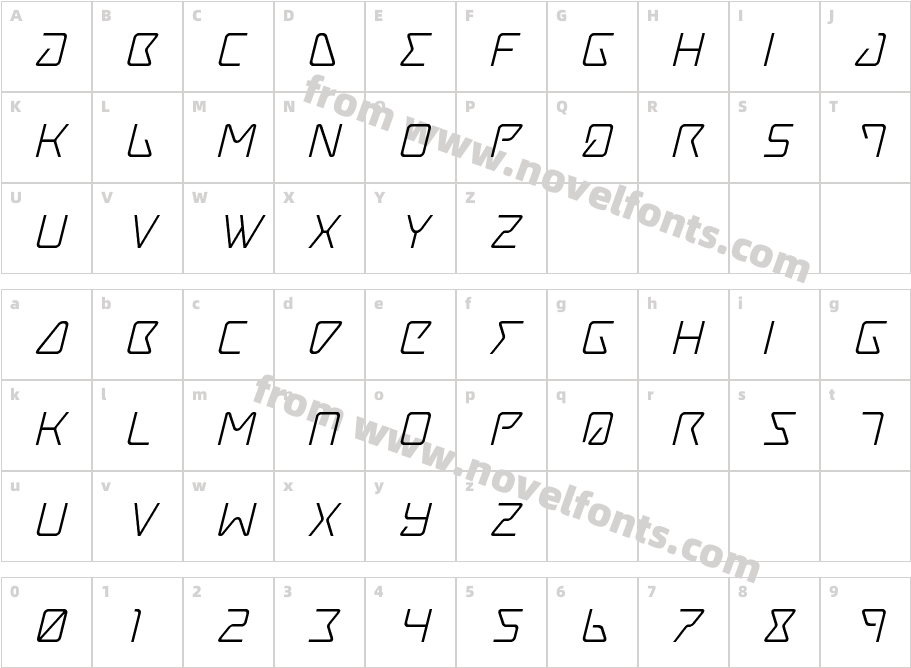 Tracer ItalicCharacter Map