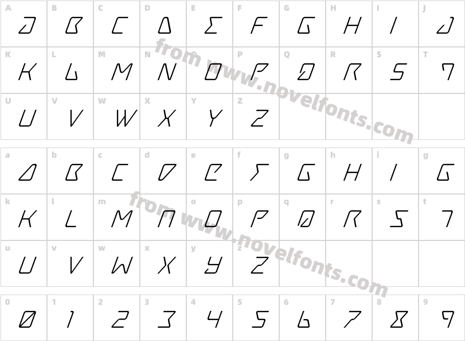 Tracer Super ItalicCharacter Map