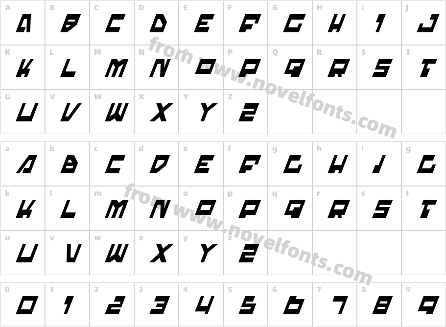 Trajia Condensed ItalicCharacter Map