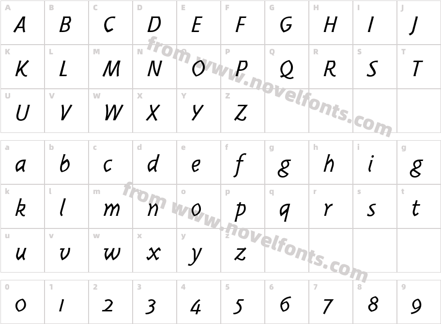 Triplex Italic Light Oldstyle ItalicCharacter Map